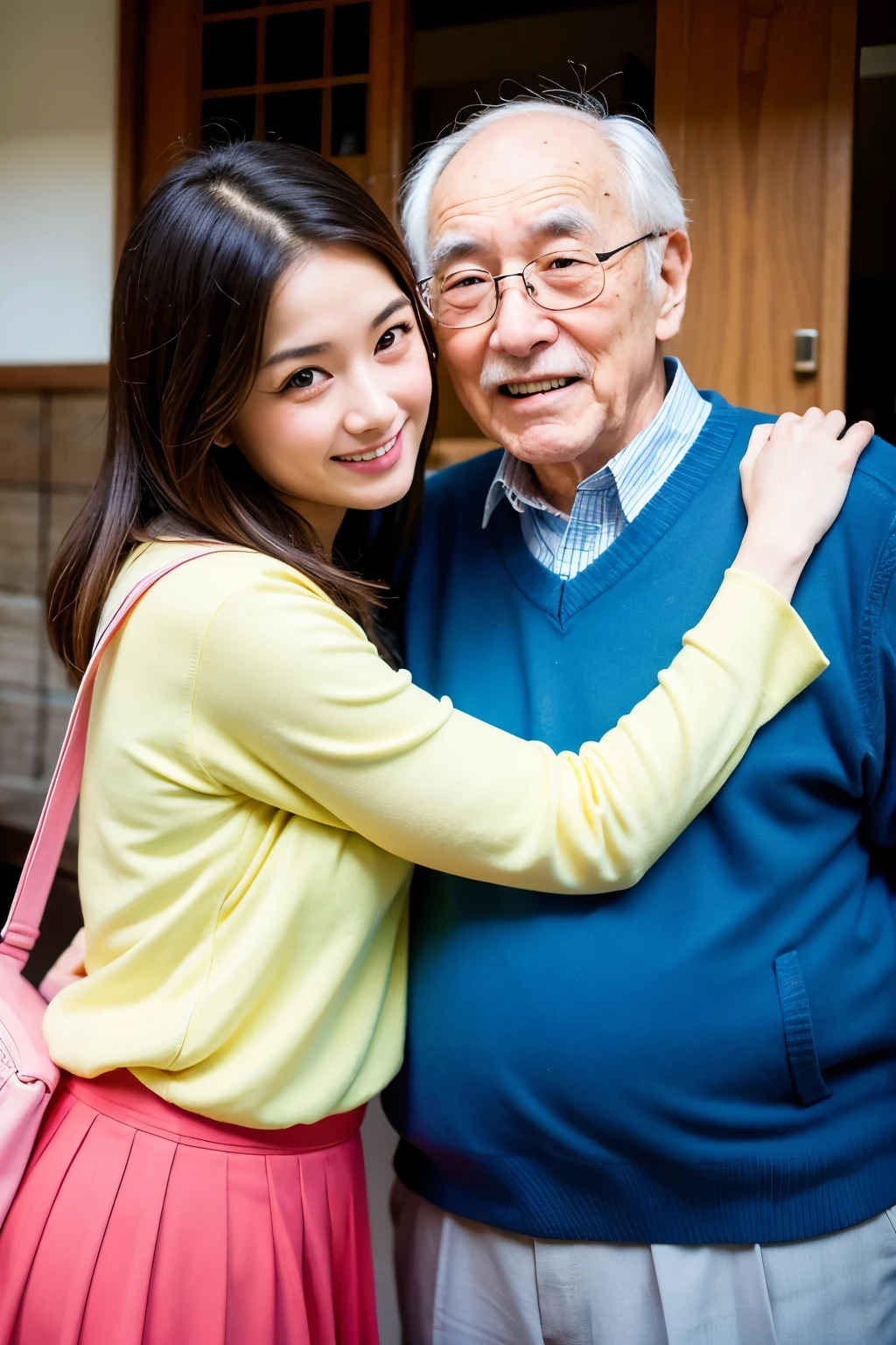 Cute college girl and old man、Flirting、Japanese