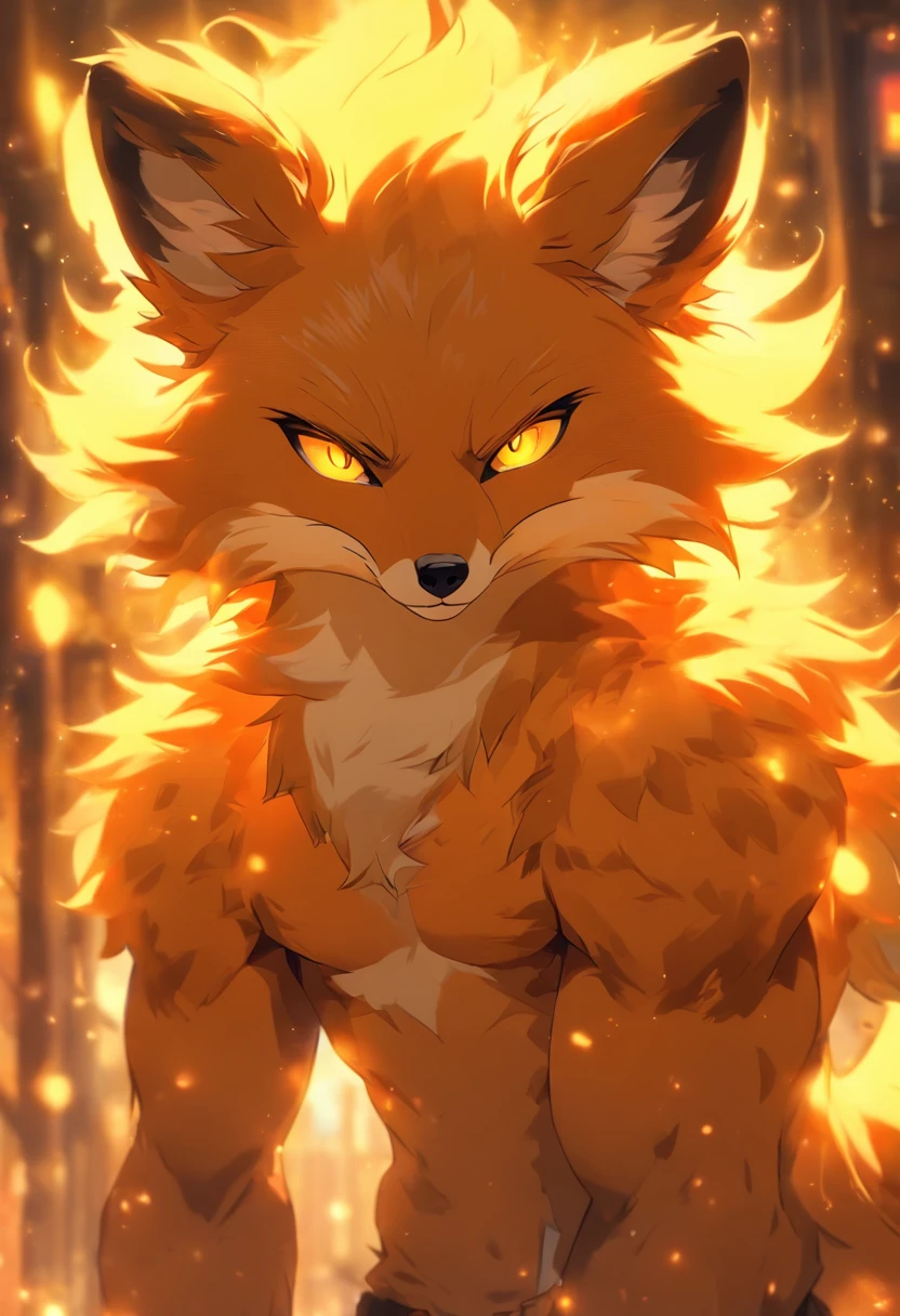 4K, high resolution, Best quality, Masterpiece, perfect colors, perfectly shaded, Perfect lighting, posted on e621, (by Chunie), Furry, anthro, Furry art, ((Portrait)), anthro male fox,, Two-tone leather,(Lunette de soleil),hairy bodies, Yellow eyes, perfect male figure,Wear men's shorts,,Detailed fur, Detailed face, Perfect face, (The stands up), Detailed background, ((Bonifasko lighting)), coda, (Detailed eyes), perfect pupils