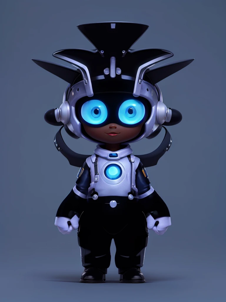 Cute,alien with a helmet and suit,dark skin,adorable,expressive pose