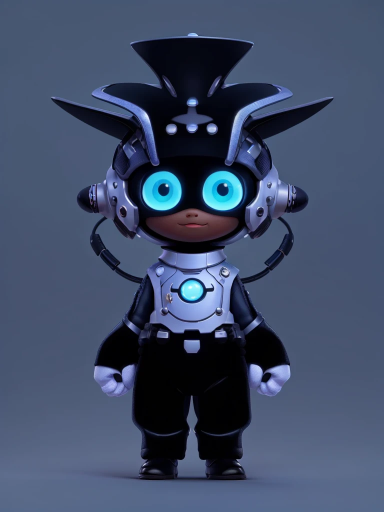 Cute,alien with a helmet and suit,dark skin,adorable,expressive pose