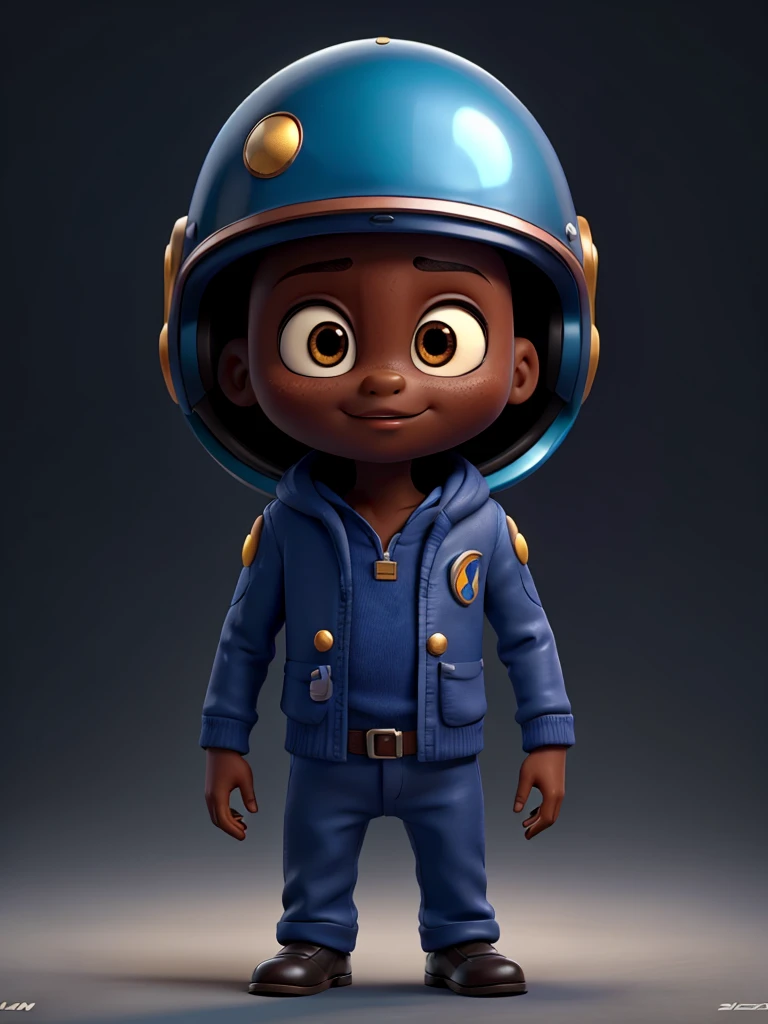 Cute,alien with a helmet and suit,dark skin,adorable,expressive pose,no human,humanoid creature