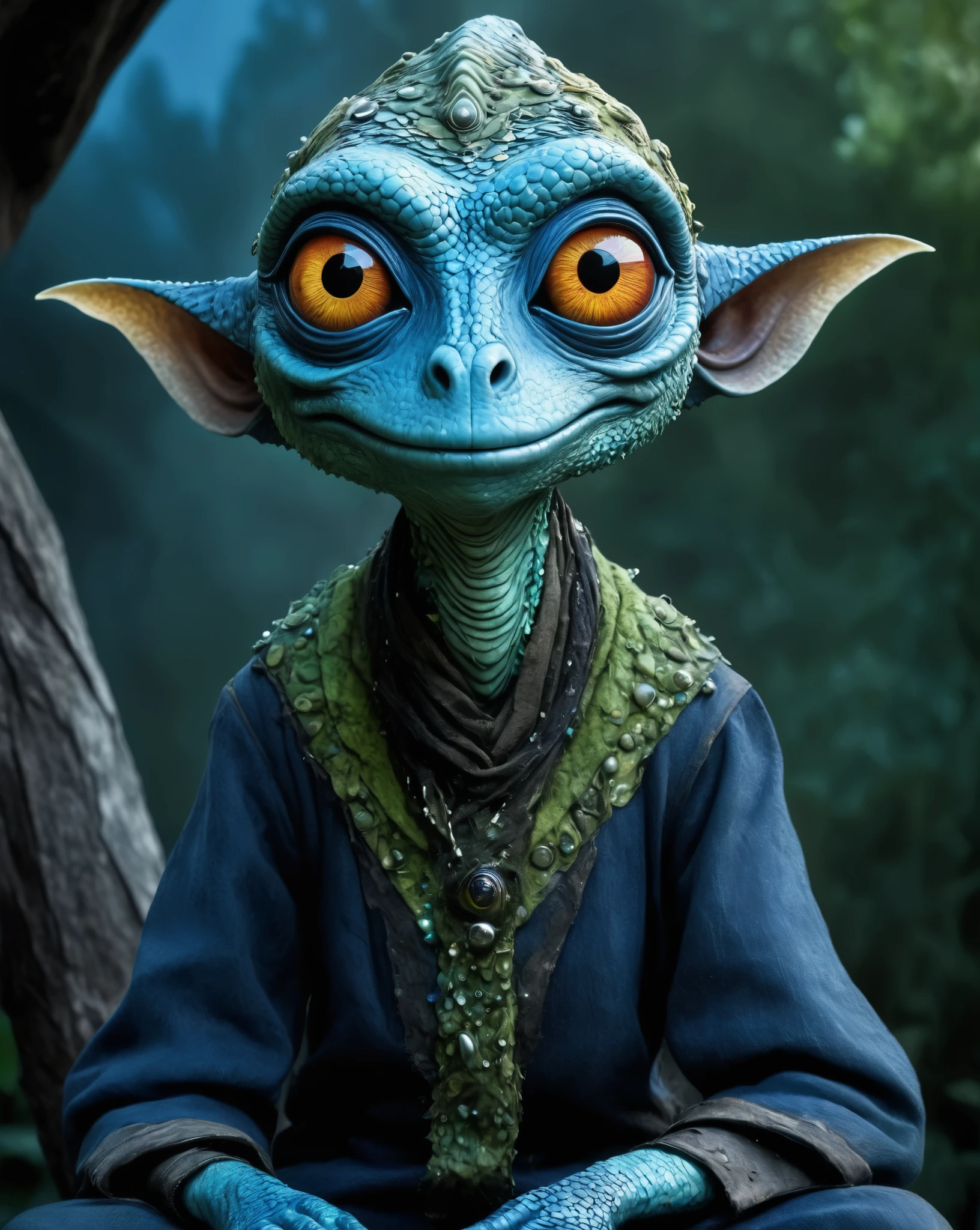 full body shot of full body shot of psychedelic style of A beautiful tander alien female creature with face fully covered lizard scale with fluffy eyes embedded into a canvas,The iris looks weird, attractive, (the eyelid is covered with sparkling lizard scales), The stars  in space is reflected in the pupil, goose down eyelashes, long wavy red luminescent hair, sadistic smile:1.1, she is dressed in baggy clothes, sitting on a bench outside the house of dwarves in the setting of the Lord of the Rings,  . Whole outfit, clear, sharp, balanced,insanity clothing,full body length shot,beggar graphite Manganite sparas, wants eat,survival in criminal city of future,Cinematic,soft colors, Technicolor,natural skin textures, hyper realism, hyper detailed,Extremely detailed,High contrast,Masterpiece,Realistic,Ultra Detailed, intricate details,realistic humid leather,extremly intricate,Epic Realistic, cinematic style,irina yermolova,high contrast,hdr,extremely detailed, [deep night landscape],masterpiece,intricate details,faded,eyes extremely detailed, high detailed eyes,16k resolution,RAW,retina, Nikon Z9,China,Songbird,orc,Li River in Guangxi Zhuang of China,tkt style, Pisces, pointed ears，perfect, ginger，transition between two art styles, Ink painting to photorealism, Double contact, X-ray, Creative, vivid light, masterpiece, fantasy, Abstract, Surrealism, super detailed, high resolution, stop:35,(((creature with a spectral and ghostly appearance)). Her skin is pale, almost translucent. His eyes shine with a bluish glow, he wears dark, torn clothes that float around him, as if permeated by an aura of mourning. Its appearance is complemented by details such symbols of morning and gothic elements, further emphasizing its dark air. is portrayed as a haunted and tormented entity,pixar movie still, pixar movie screenshot, frame from pixar movie, animated movie still, still from the pixar movie, still from a pixar movie, disney pixar movie still, pixar movie scene, still from pixar
