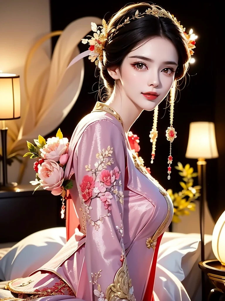 Realistic semi-close portrait image of curious woman retro 60s nostalgia, Prime Time,, 35mm Female Portrait,Gold embroidery. warm color. Vivid. Realistic. Carefree happy joy bokeh background. Quiet aesthetics. Soft lighting. Artistic lighting. Feminine elegance.Facing forward、Photo of your face