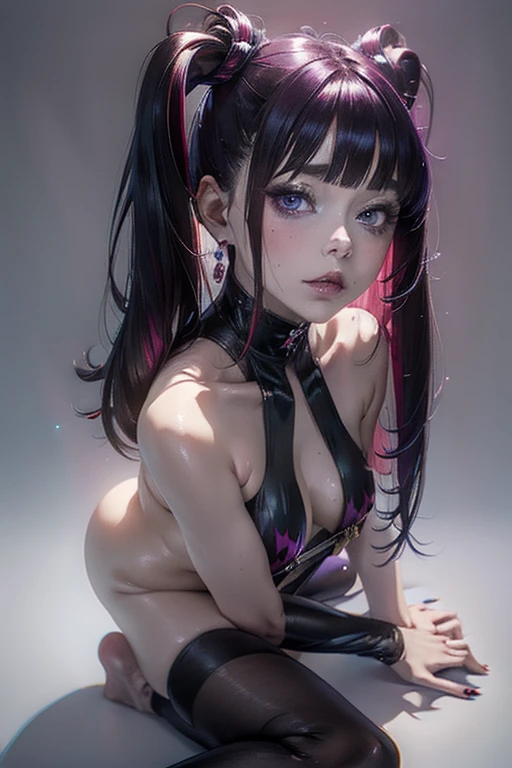 beautiful Alluring Gothic Clown elizabeth olsen, Fantasy Theme, Skin only,, Purple and black stripes, Twin tail hairstyle, Mini Swimsuit Twin Ring、in. Almost no clothes, beautiful D&D. Character Portrait, Bad luck, Dark fantasy, detailed, Digital Art, Attention to detail, Polished, beautiful, 超detailedな, complicated, Elaborate, Prudent, Anime characters, detailed, Anime Face, Sharp focus, Unreal Engine, 3D RenDering, inolumetric lighting, reflection, Shiny, Digital Illustration, stop temporarily, Suggestive stop temporarily, Full Body Shot, 💖❤💕💋❣