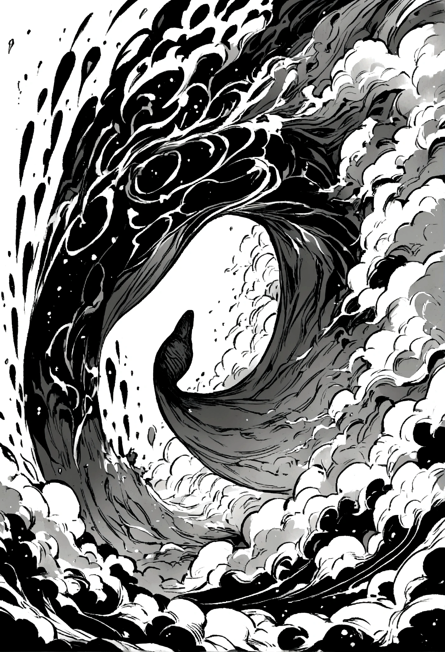 Whale　Black and white illustration　Spectacular