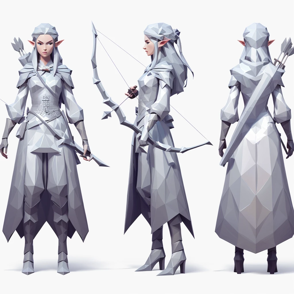 Low poly archer, –stylize 200, white background, ambient occlusion, unity engine, low poly face, a close up of three different poses of a woman with bows and arrows, female forest archer, rpg concept art character, fantasy d&d character, rpg character concept art, rpg character art, d & d fantasy character, female elf, rpg character, dnd character design concept art, character design from d & d, fantasy character design, d & d character design, low poly art style, low polygon, ((low polygonal)), ((organic shapes and lines)), (low poly art style), (((low poly)))