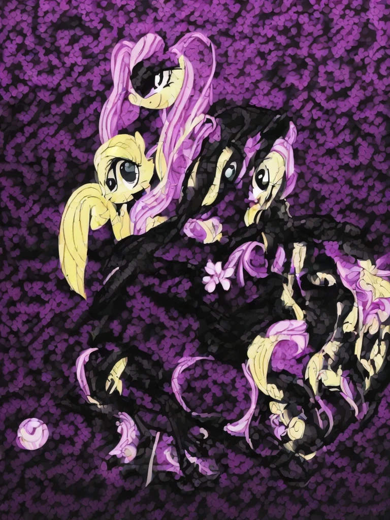 (((disney style))), (((Fluttershy))), goth, ((my little pony)), (((detailed eyes))), (((mismatched stockings with heart print))), big perky butt, (voluptuous medium-large breasts), bra with print, serious dominant face, ((long goth lace dress)), ((black eyeshadow, big black lips, spiked collar, long eyelashes, black nails, ultra detailed contours, lace sleeves)), (((hot journal pose:1.4))), (after sex), (cutie mark), (glossy body:1.3)