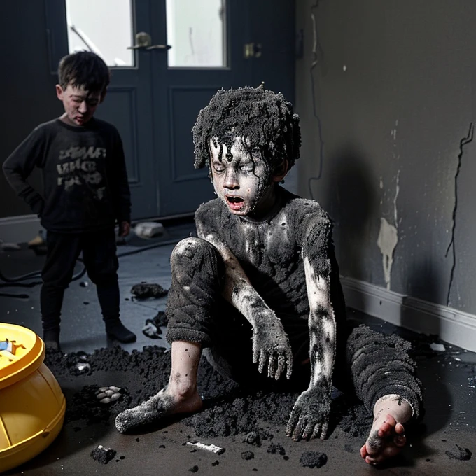 Brothers of a boy covered in soot after being caught in an explosion while misbehaving