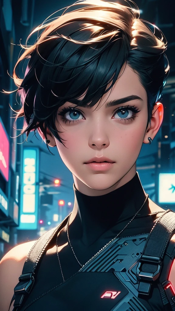 girl with short hair, cyberpunk style, best quality