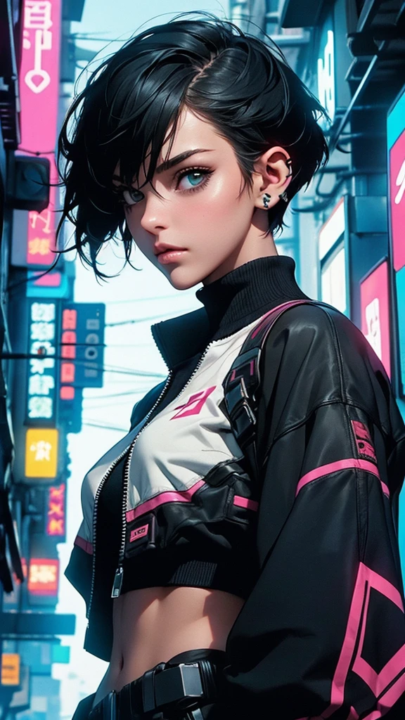 girl with short hair, cyberpunk style, best quality