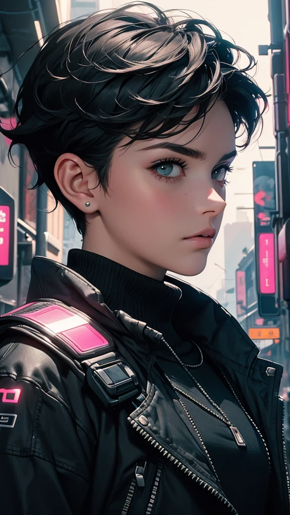 girl with short hair, cyberpunk style, best quality