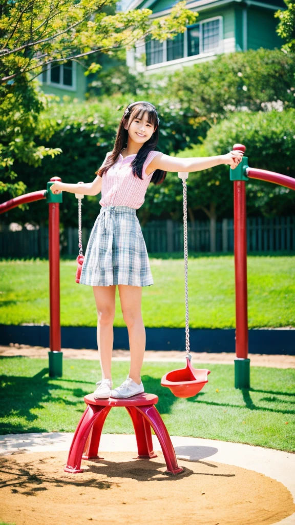 pretty girl、garden、Playground equipment