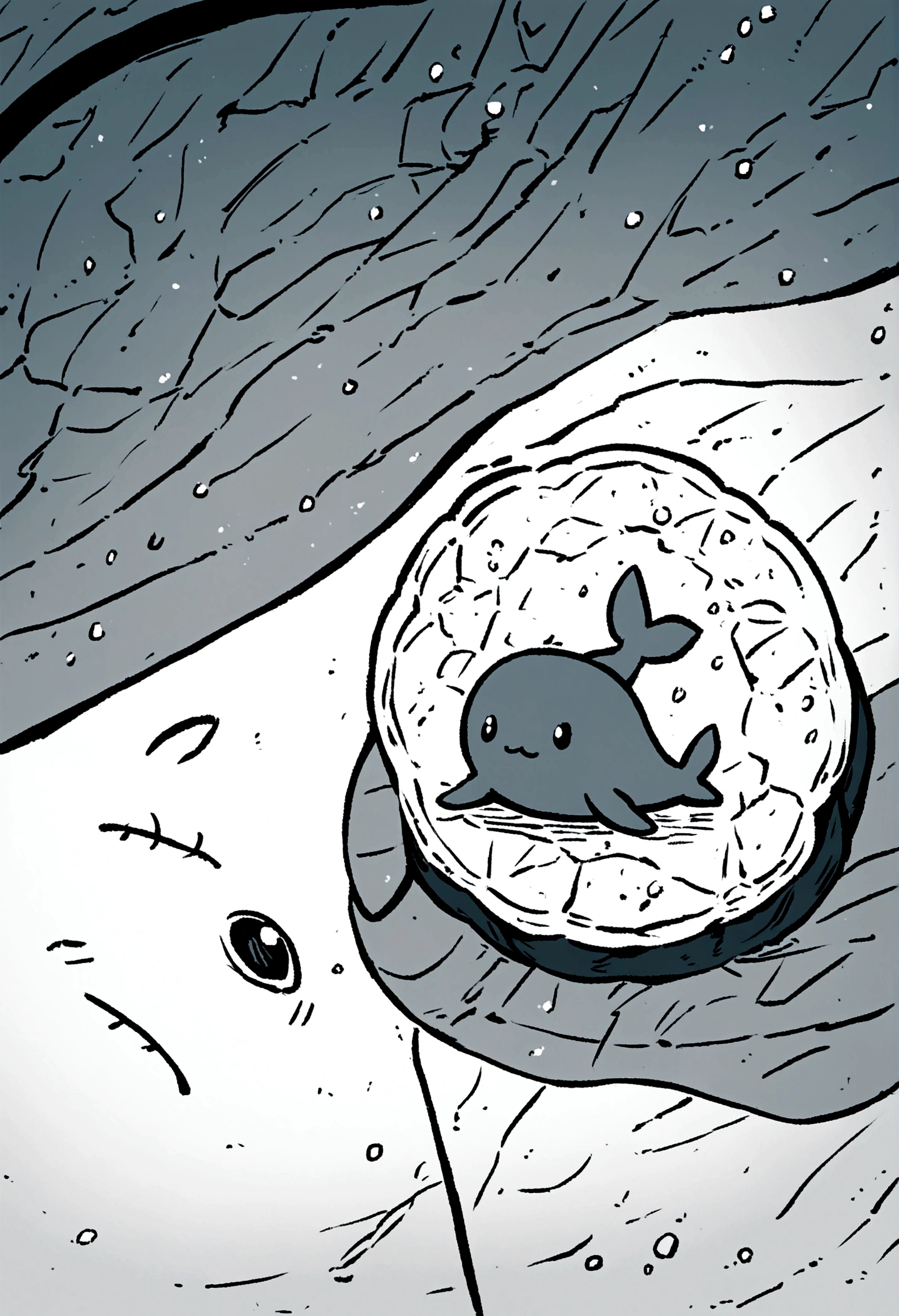 Whale illustration　monochromatic　cute