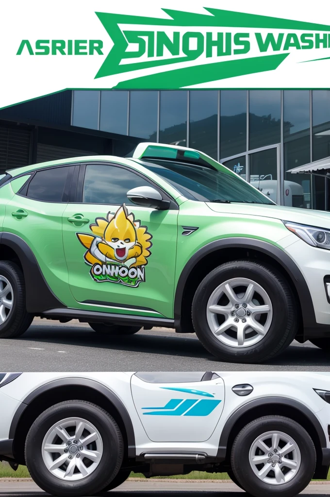 A logo for a car wash where the car wash mascot is an onion and also needs elements related to a car wash