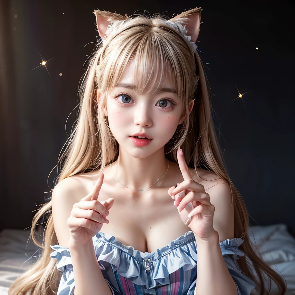 NSFW, 8k, High-level, absurd, masterpiece, best quality, primitive, very detailed CG, very detailed wallpaper, perfect lighting, Extremely detailed (((The personifying " Alice in Wonderland " as a ))), MysticSight, Tyndall effect, Tyndall scattering, Studio gray background with (many Dazzling RainbowColor particles BokeH:1.28), (RoundlyButts, ThighGap), (Exposed:0.4), (Assfocus with looking ahead), BREAK (NOGIZAKA face variations) Extremely Detailed very KAWAII face variations, perfect anatomy, Childish, captivating gaze, elaborate detailed Eyes with (sparkling highlights:1.28), long eyelashes、Glossy RED Lips with beautiful details, Coquettish tongue, Rosy cheeks, Radiant PearlSkin with clear transparency . { (Dynamic LifeLike expressions:1.4) | :d) }, (large eyes:-1) .