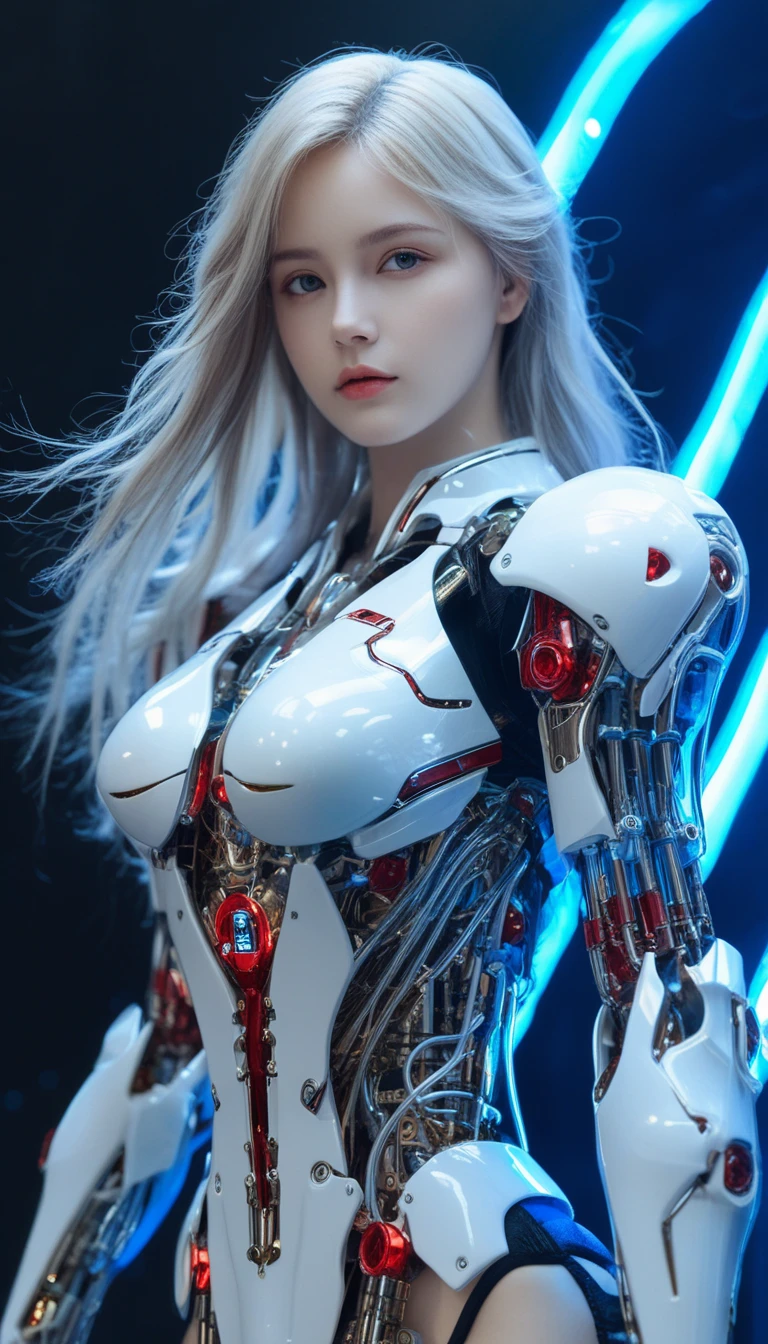 (火焰/butterflys/Loim,dynamic scene:1.3),studio photo, Beautiful robot metal woman standing alone, strange fantasy images, Strange glowing rock, The beautiful, Detailed pubic hair, Long, flowing hair, middling, great skin texture
