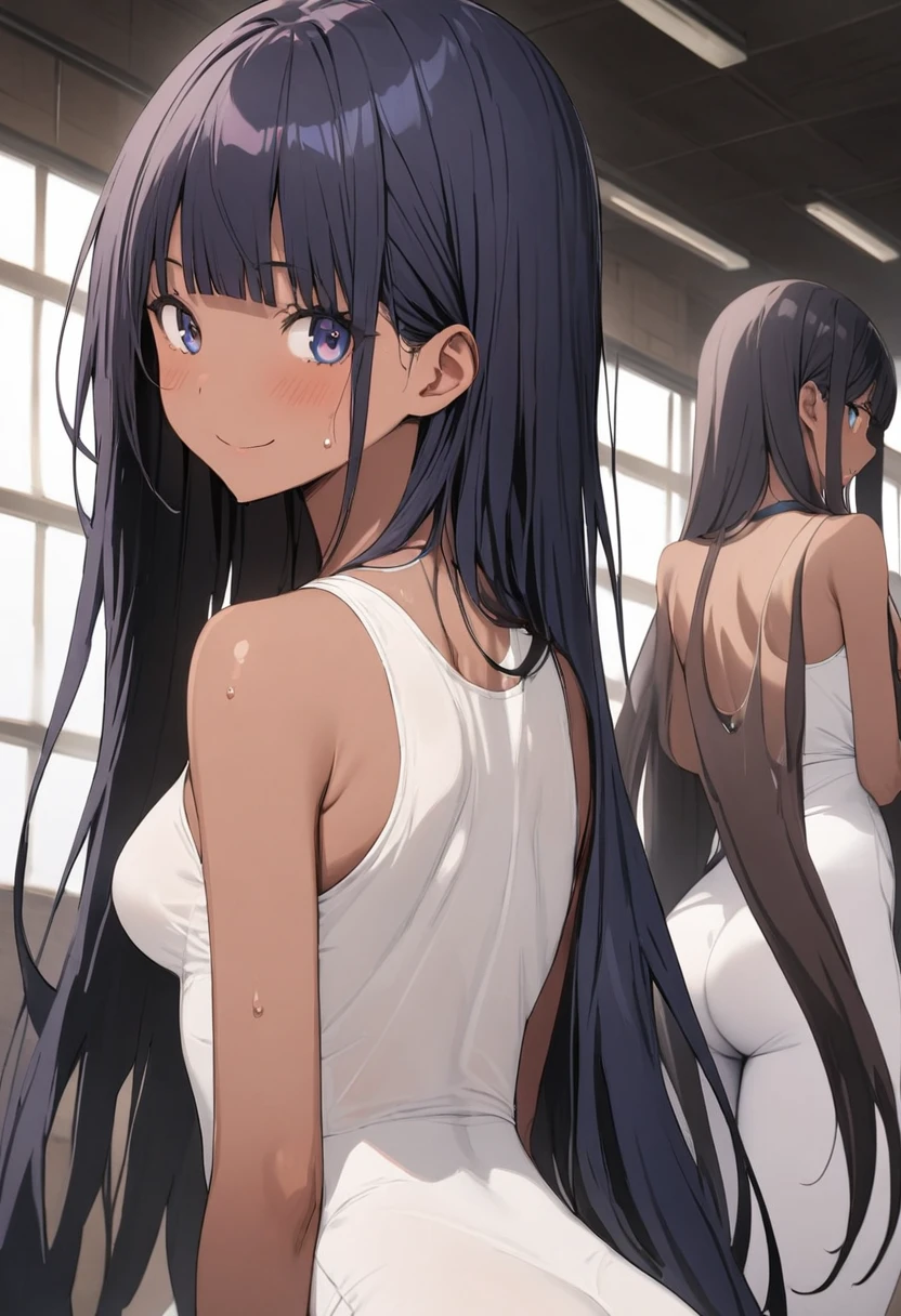 bangs, sidelocks, black hair, long hair, black hairband, perfect shiny hair, blue eyes, ultra-detailed eyes, iridescent shiny eyes,, , empty eyes , large breasts, nipple, Walking, , Abandoned Hospital　frozen, wet, crying ,, Naked, , (1girl)　Blank look