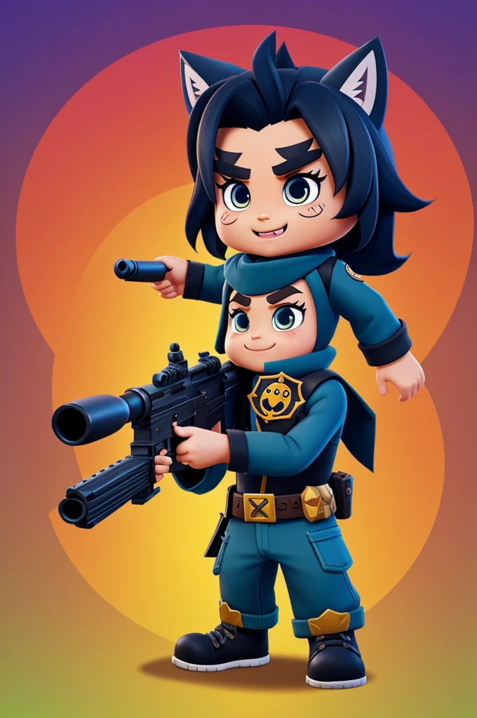 "Wolf Warrior" cartoon character for toddlers holding a gun
In the form of characters
From the game Brawl Stars D3