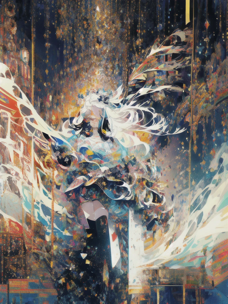 ((masterpiece, highest quality, Super detailed, High resolution)), alone, beautiful girl, shining eyes, perfect eyes, , black white gold theme,