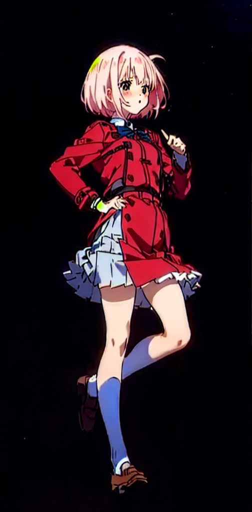 Anime girl in a red coat and skirt, Lift up your skirt、Blushing、Showing panties、Pull up your skirt、Short Hair