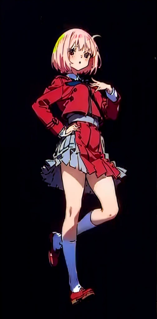 Anime girl in a red coat and skirt, Lift up your skirt、Blushing、Showing panties、Pull up your skirt、Short Hair