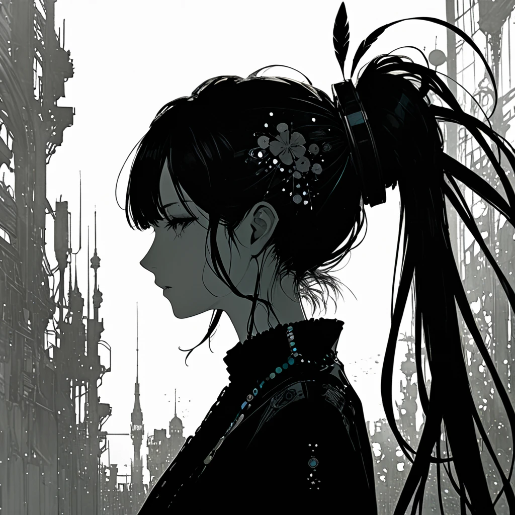 Harry Clarke style,(Ashley Wood Style:1.4), (Double exposure:1.4)、Hatsune Miku