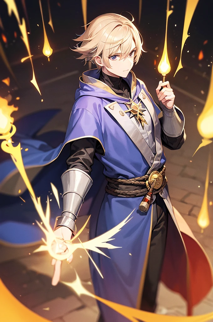 1 men, fire mage, wizard's hood, holding a wizard's staff, bonitas, stark