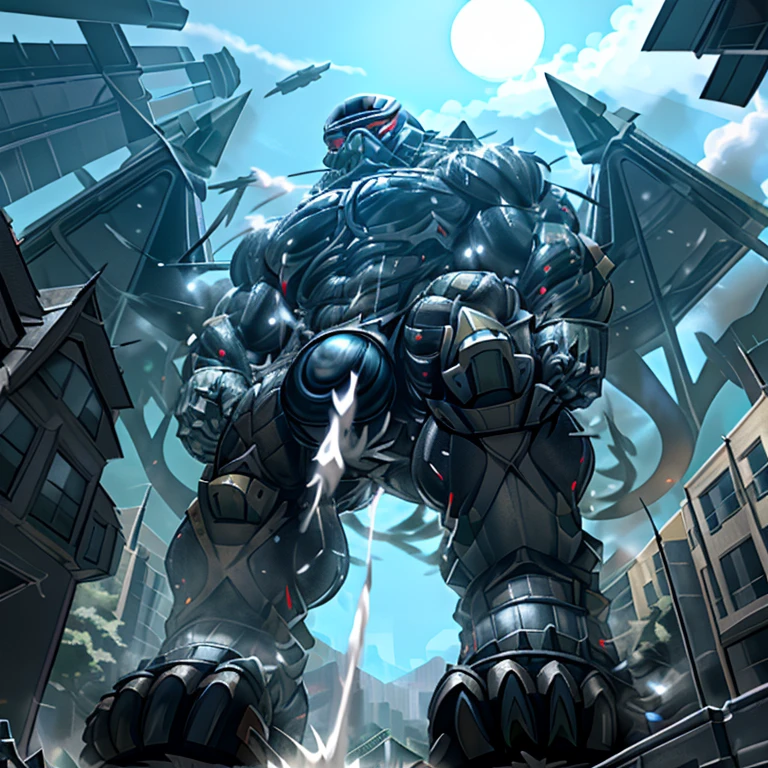 (masterpiece. official art. 8k. best quality. detailed full body. full body.)

(situation 1 : dominating demon lord dragon batzz. focus GIANT mechanical Muscular demon lord dragon batzz is trampling the CITY. Looking down. macro. stomp. Low-angle perspective. emphasizing the immense size. The perspective is from below, emphasizing the sheer majesty and power of the Giant. giant art. He is much bigger than a skyscraper. Giga Giants. micro CITY. looking down.)

(situation 2 :smoke and flames rising from the destruction in the city)

(Additional details 1: wearing a full-face helmet. high-tech bio-mecha armor. real texture material. whole body shines like metal. Wearing cyberpunk mecha. emphasizes the muscles. suit fully made of metal. intricate armor. Robotic suit. suit fully made of metal. cyborg. Powered exoskeleton with the same design as demon lord dragon batzz).

(Additional details 2: (Detailed head. Detailed Body. Detailed abs. gigantic muscles. HYPER MUSCLES. Gigachad Muscular. big muscle. pecs. triceps. traps. unusually developed muscular body. body full of huge muscles. showing off muscles. pectorales enormes. Exaggeratedly huge muscles. huge muscles. long legs.).

(Additional details 3: nj5furry, Spread wings. It has wings. White have big wings. The claws are sharp. Sharp teeth.5 toes.).

(Additional details 4: black color hyper penis. hyper black penis. big penis)

(Additional details 5 Spraying hyper cum up everywhere into the sky from his erect penis. wide spray of cum, covered in cum, cum splashing in front of camera, crowd of naked muscular male spectators, bukkake, City is under a thick later of cum.)