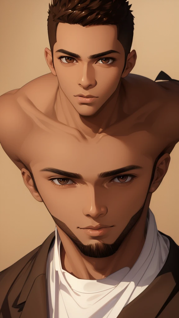 (masterpiece), best quality, expressive eyes, perfect face, (((1guy))), full body, (((brown skin))), brown hair, student uniform, buzz cut mohawk
