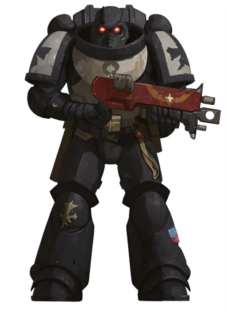 Dark and gritty space super soldier, holy warrior
