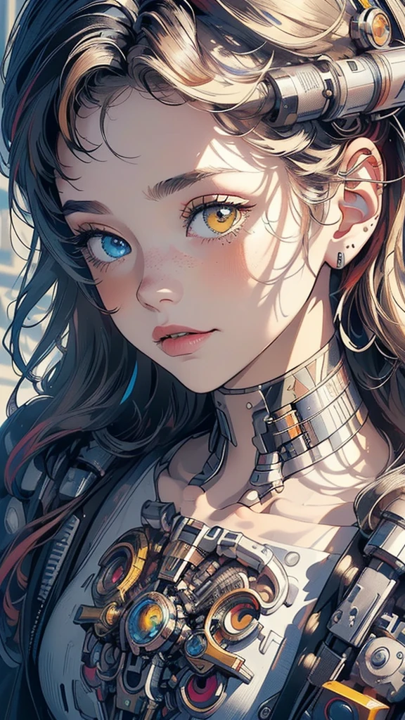 (((masterpiece, highest quality))),(((solo:1.2))),(((1girl:1.2))),32k wallpaper, very detailed,(((((portfolio))))),(((((Close-up))))),(((((bust up))))),((((more various angle)))),(((highlight))),((((heterochromia)))),(((complete. detailed face))),((((Extremely talented)))),(((((most complicated machine))))),(((genius mechanic))),((Overall colorfully)),(((cyborg))),