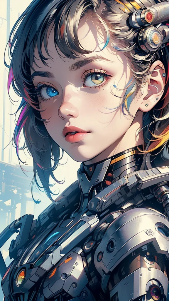 (((masterpiece, highest quality))),(((solo:1.2))),(((1girl:1.2))),32k wallpaper, very detailed,(((((portfolio))))),(((((Close-up))))),(((((bust up))))),((((more various angle)))),(((highlight))),((((heterochromia)))),(((complete. detailed face))),((((Extremely talented)))),(((((most complicated machine))))),(((genius mechanic))),((Overall colorfully)),(((cyborg))),