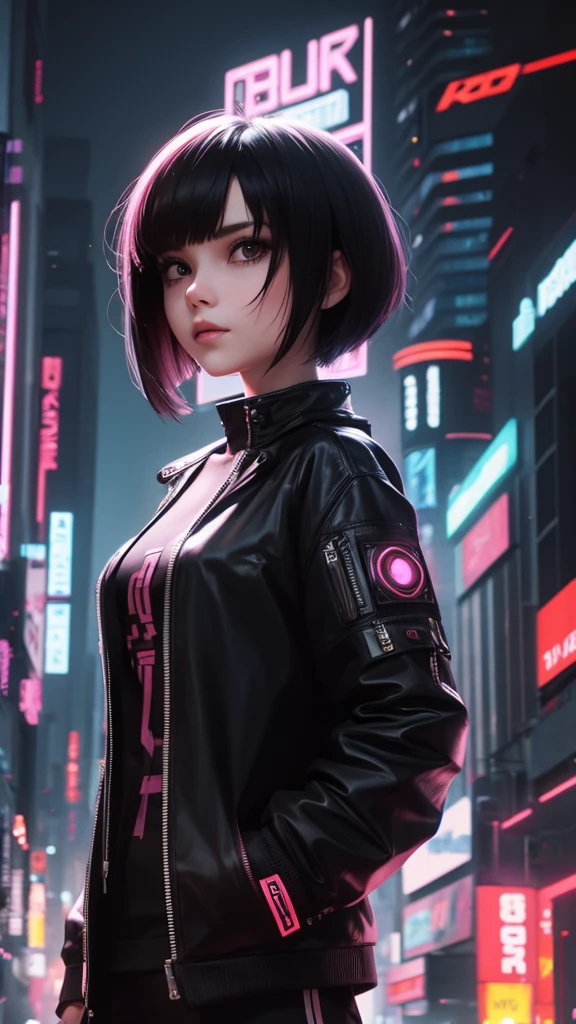 girl with short hair, cyberpunk style, best quality