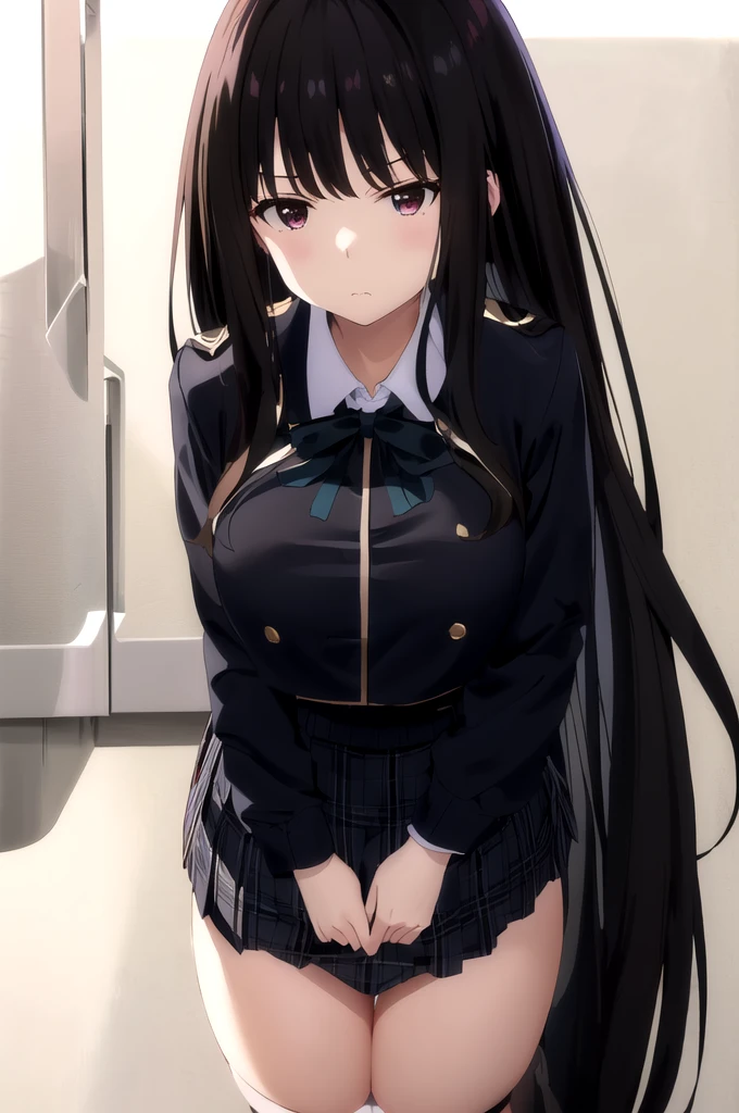 Lift up your skirt、Showing panties、、Black Hair、Showing panties、Lift up your skirt、Pull up your skirt、Condescending expression、A look of contempt、