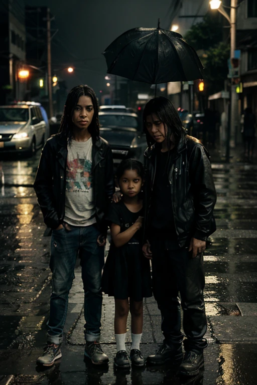 low-income ,generous,STOPLIGHT,rain,car,poverty,sad,cyberpunk