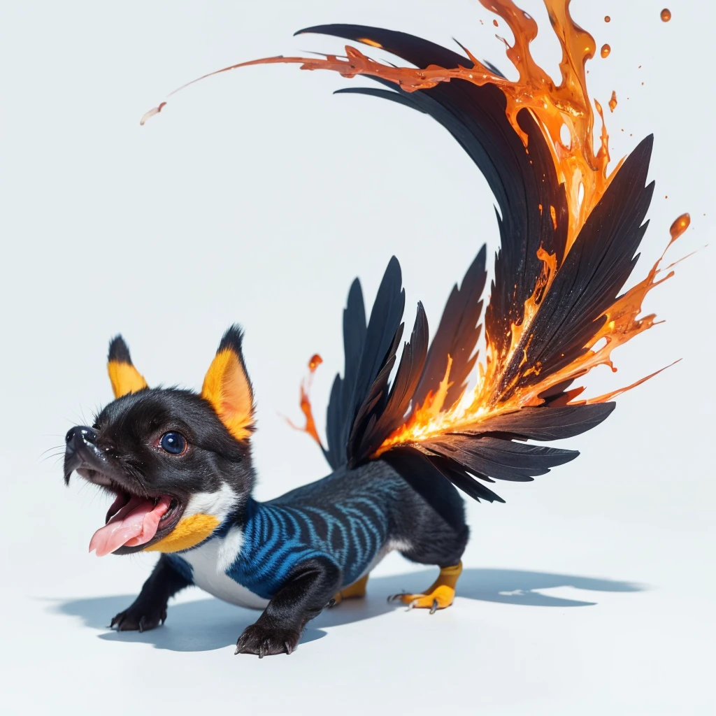 Small Animaly, generate duck mixed with lava, has blue stripes on his skin, white eyes, Grassroots, no background