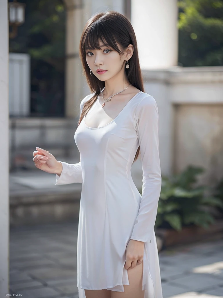 (slendr legs:1.1),(2 worman:1.4) ,(make up:1.0),Necklaces, rings, earrings, watches, jewellery,suit,2 lady,realistic,(ultra quality:1.2),high quality,masterpiece,(ultra detailed:1.4),japanese girl,beautiful face,(small breast:1.4),slender,highres,(bra line under dress:1.1)