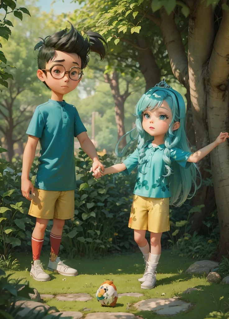 Couple taking selfie in a garden, Loish e Ross Tran, medium shot of two characters, animated film, animated film, 3 d animated movie, Loish Van Baarle, Akehiko Inoue e Ross Tran, Filme 2D ainda, Personagens 3D --auto --s2