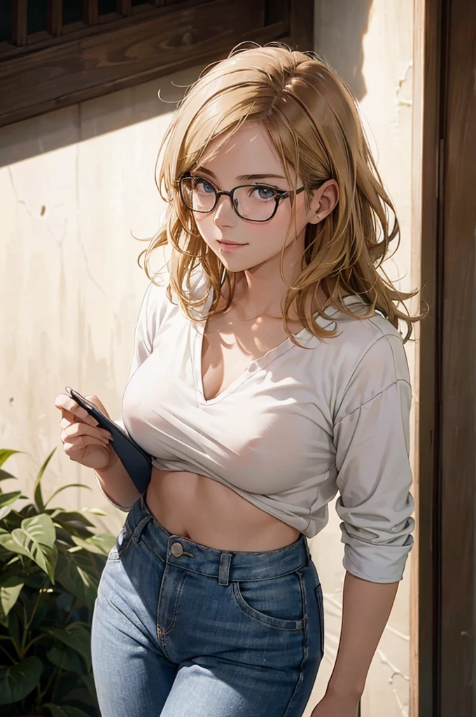 最high quality, high quality, High resolution, high quality texture, high quality shadows, High resolution, Beautiful details, Detailed CG, Detailed Texture, Realistic representation of face, Realistic, colorful, delicate, Cinematic Light, Side light, Lens flare, Ray Tracing, sharp concentrated, (1 Girl,concentrated:1.3), ( Intricate details, compensate, PureErosFaceV1:0.5), (細部まで美しいdelicateな顔, 緻密で美しいdelicateな瞳, Perfect Facial Proportions, Dense skin, Optimal ratio of four fingers to one thumb, Modest chest, Beautiful Hips, Smooth upper abdomen, blue eyes , glasses ,White shirt, mountaineering pants ,trekking shoes, work cap, Vietnam ,Hanoi old quarter, Strolling around ,buzzer, blue sky,trekking backpack ,adventure journey ,the gaze of true love, lips of temptation, A look full of compassion ,a smile full of love, i love you, Acting lovey-dovey, waist up, 35 years old, hiking,house wife,show off nipples under white shirt, air fortress hair, blonde hair