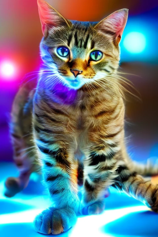 "(Best Quality,ultrarealistic:1.2),futuristic cat with 4 legs,Killer look,futuristic background,murderous instinct,detailed skin,Sharp claws,intense look,bright Eyes,high-tech atmosphere,Sci-fi lighting,vivid colors"