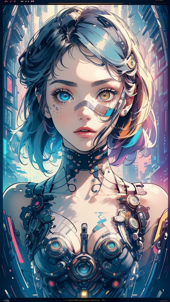 (((masterpiece, highest quality))),(((solo:1.2))),(((1girl:1.2))),32k wallpaper, very detailed,(((((portfolio))))),(((((Close-up))))),(((((bust up))))),((((more various angle)))),(((highlight))),((((heterochromia)))),(((complete. detailed face))),((((Extremely talented)))),(((((most complicated machine))))),(((genius mechanic))),((Overall colorfully)),(((((futuristic movie poster))))),(((poster)))