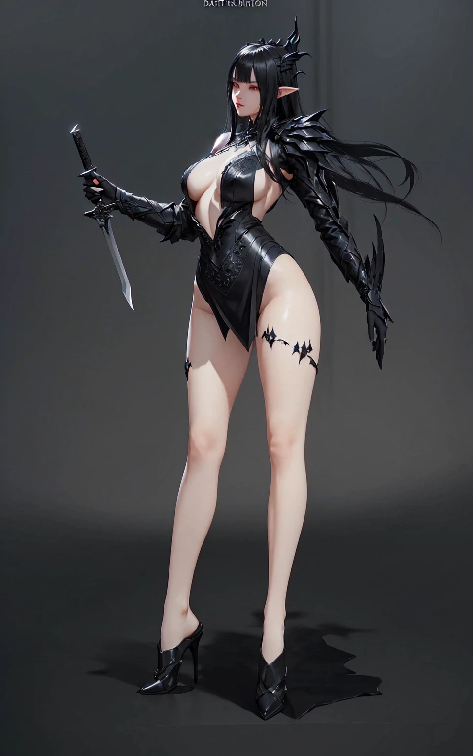 A man wearing black clothing、Image of woman holding knife, Dark Witch Panorama, 3D Rendering Character Art 8k, Dark Witch Character, Dark witch full body pose, author:Russell Dongjun Lu, Full body CGsociety, Pan Chengwei on artstation, 3D Character Art, dark fantasy character design, Full body fairy