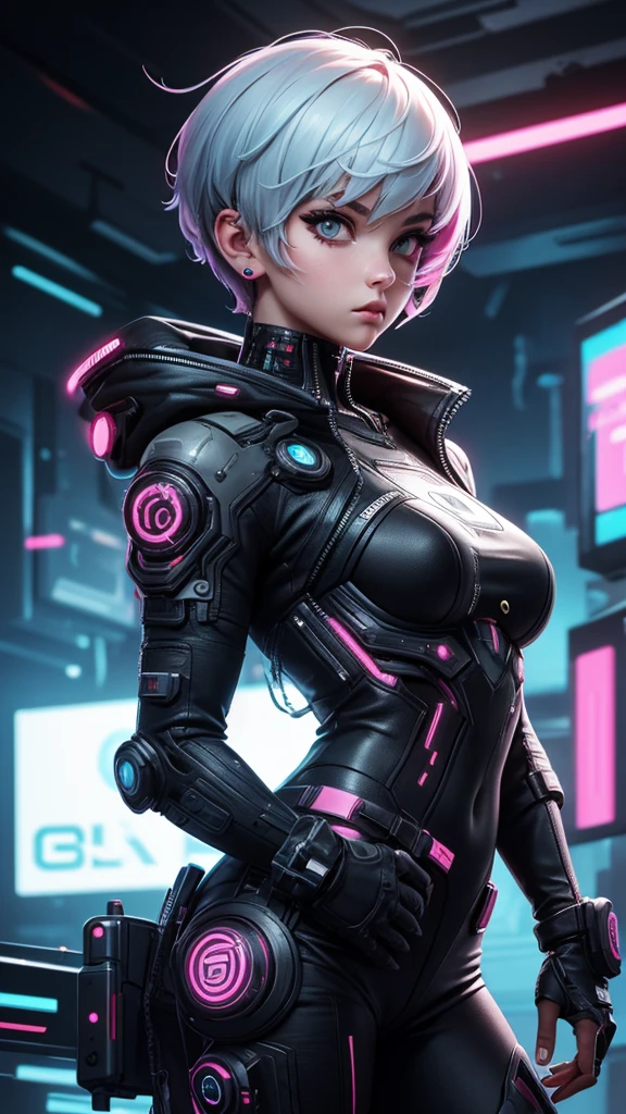 girl with short hair, cyberpunk style, best quality