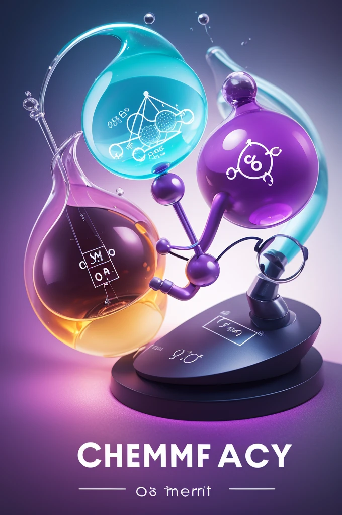 Chemistry symbol with atoms and a scientist mouse with the color purple and the phrase iqui