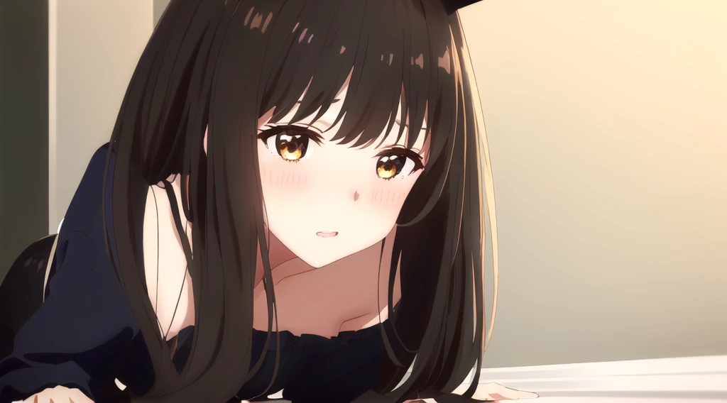 On all fours、Bunny girl、whole body、Black Hair、、Blushing、、A look of contempt、Bunny costume
