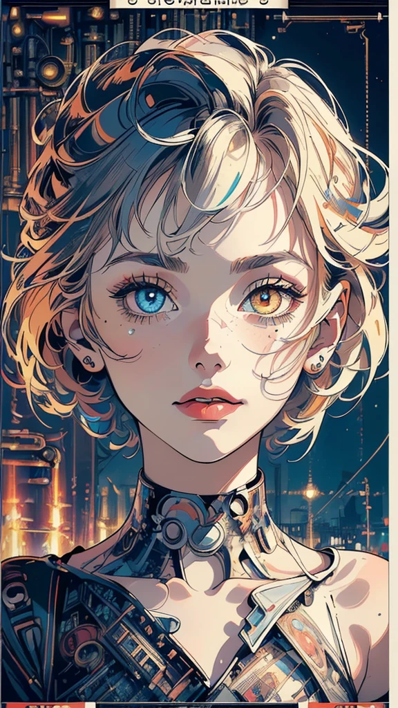 (((masterpiece, highest quality))),(((solo:1.2))),(((1girl:1.2))),32k wallpaper, very detailed,(((((portfolio))))),(((((Close-up))))),(((((bust up))))),((((more various angle)))),(((highlight))),((((heterochromia)))),(((complete. detailed face))),((((Extremely talented)))),(((((most complicated machine))))),(((genius mechanic))),((Overall colorfully)),(((((movie poster))))),(((retro poster)))