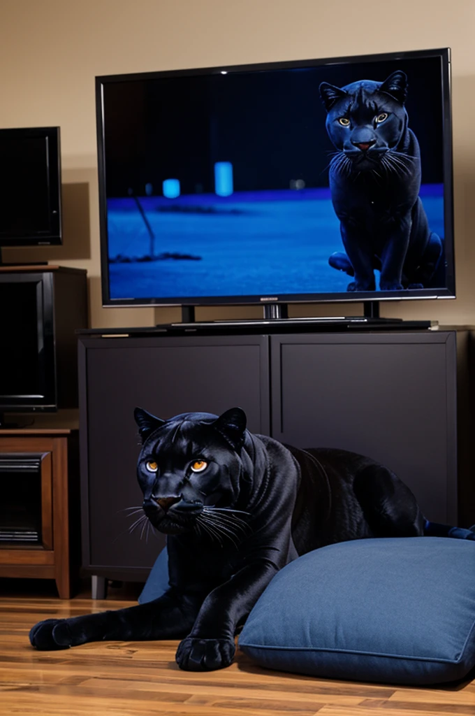 Panther watching television happy