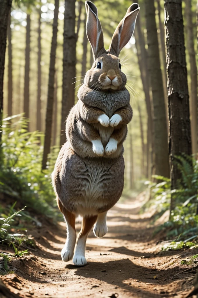 Animated image of a rabbit running on a forest path