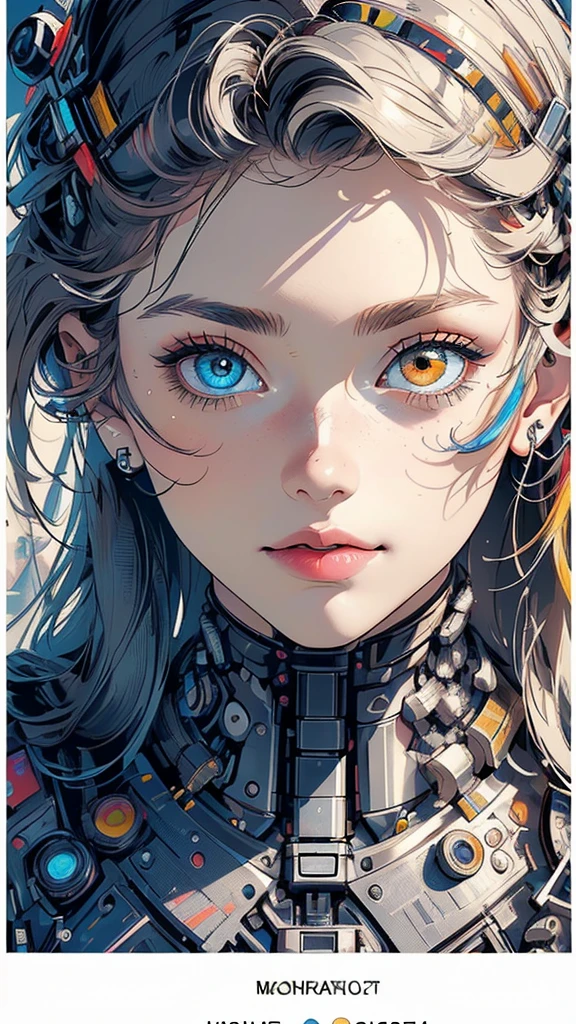 (((masterpiece, highest quality))),(((solo:1.2))),(((1girl:1.2))),32k wallpaper, very detailed,(((((portfolio))))),(((((Close-up))))),(((((bust up))))),((((more various angle)))),(((highlight))),((((heterochromia)))),(((complete. detailed face))),((((Extremely talented)))),(((((most complicated machine))))),(((genius mechanic))),((Overall colorfully)),(((cyborg))),(((text))),(((typography)))