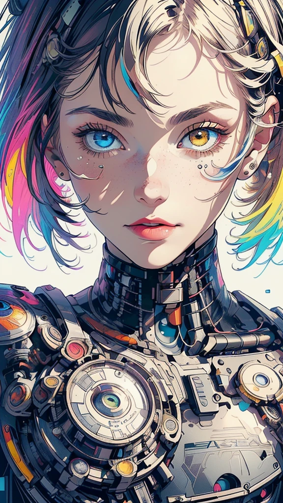 (((masterpiece, highest quality))),(((solo:1.2))),(((1girl:1.2))),32k wallpaper, very detailed,(((((portfolio))))),(((((Close-up))))),(((((bust up))))),((((more various angle)))),(((highlight))),((((heterochromia)))),(((complete. detailed face))),((((Extremely talented)))),(((((most complicated machine))))),(((genius mechanic))),((Overall colorfully)),(((cyborg))),(((text))),(((typography)))